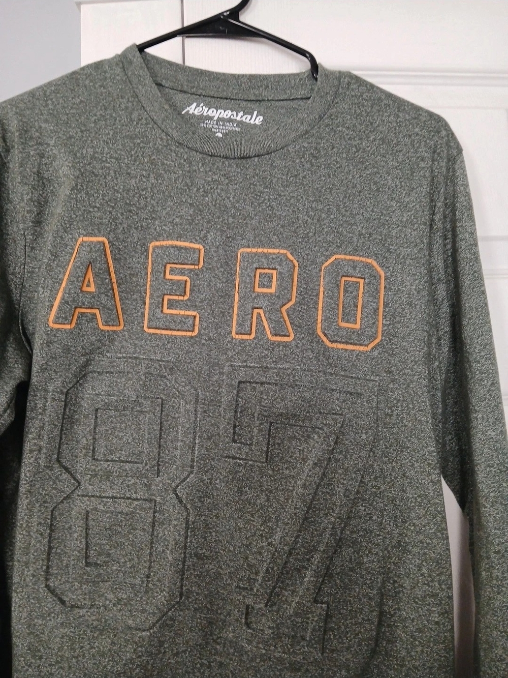 Aeropostale Men's Olive Green Crewneck Sweater with Orange Trim AERO